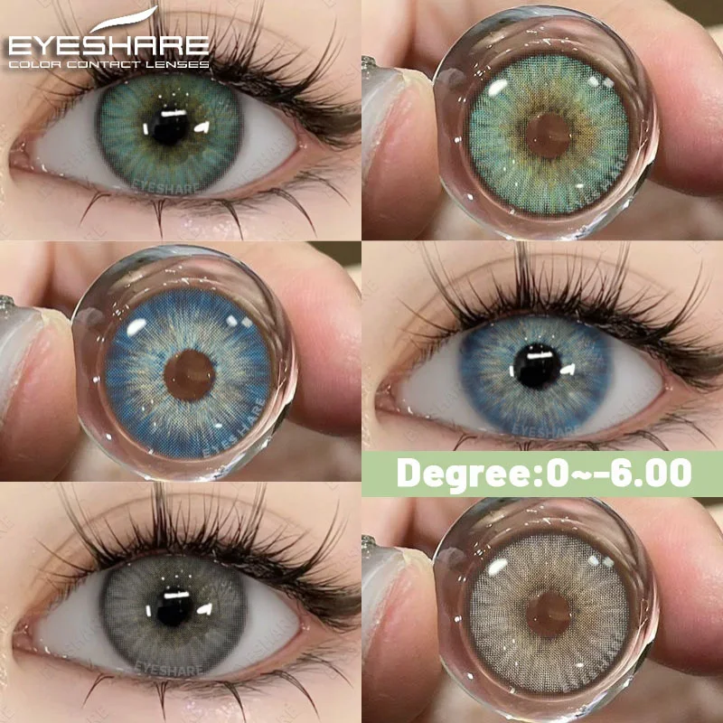 EYESHARE 1Pair Fashion Color Contact Lenses With Prescription Myopia Lenses Gree