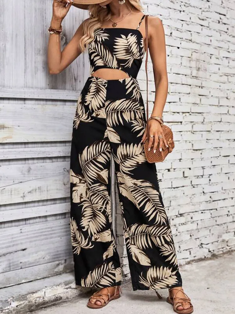 Elegant Long Jumpsuit Women Sexy Backless Wide Leg Jumpsuits Casual Sleeveless H