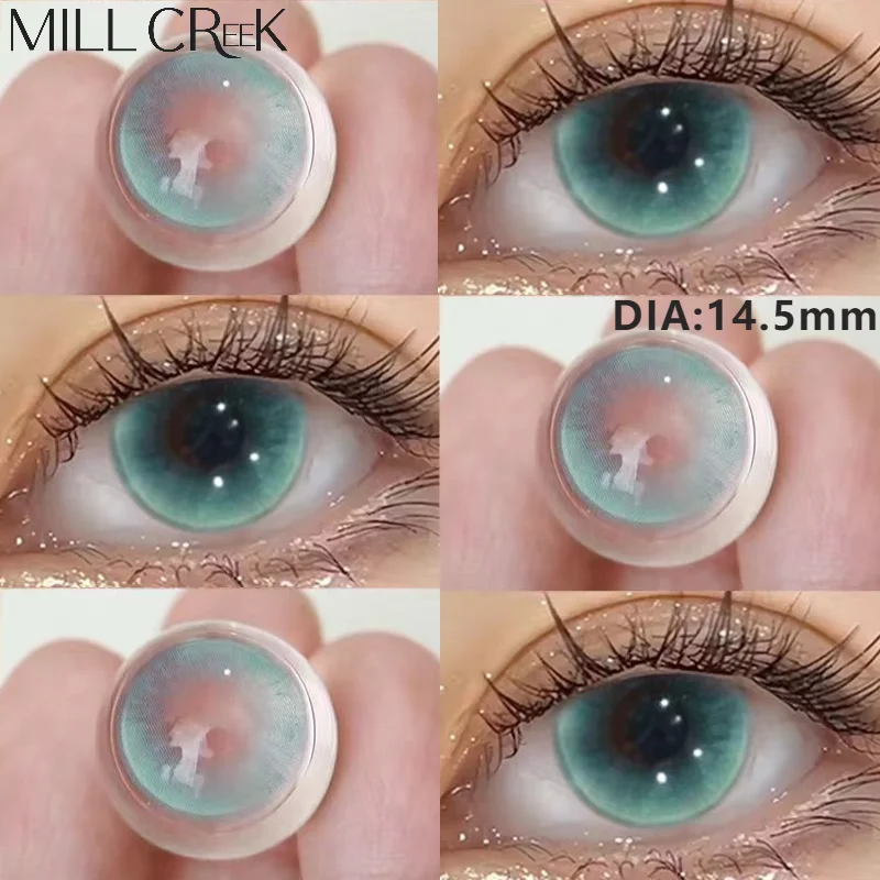 MILL CREEK 2PCS Color Contact Lenses Blue Lens Large Diameter For Eye with Myopi