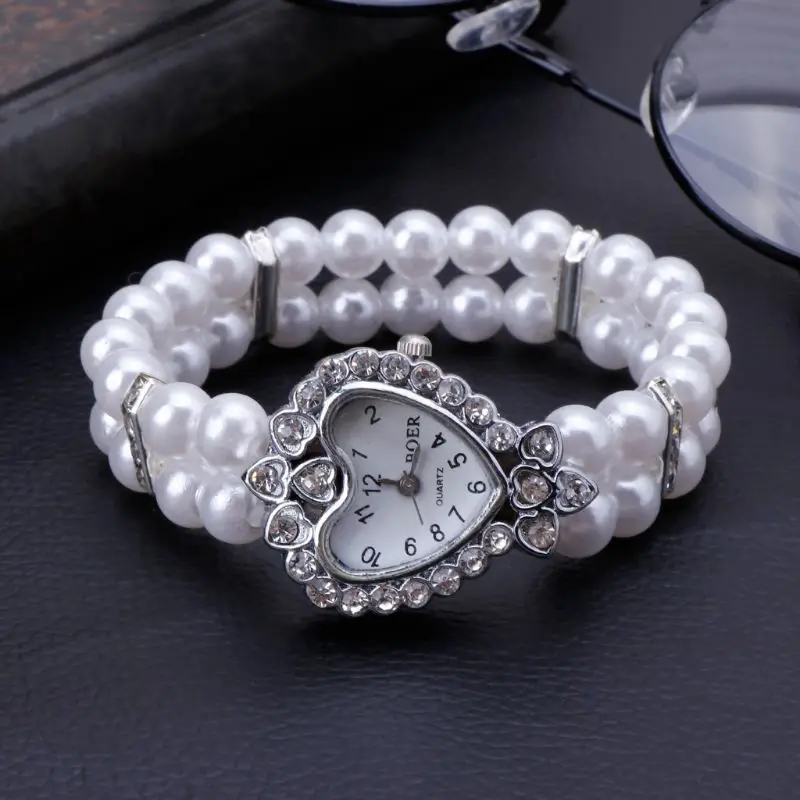 Fashion Women Watch Clock Women Casual Wristwatches Pearl Beaded Bracelet Watche