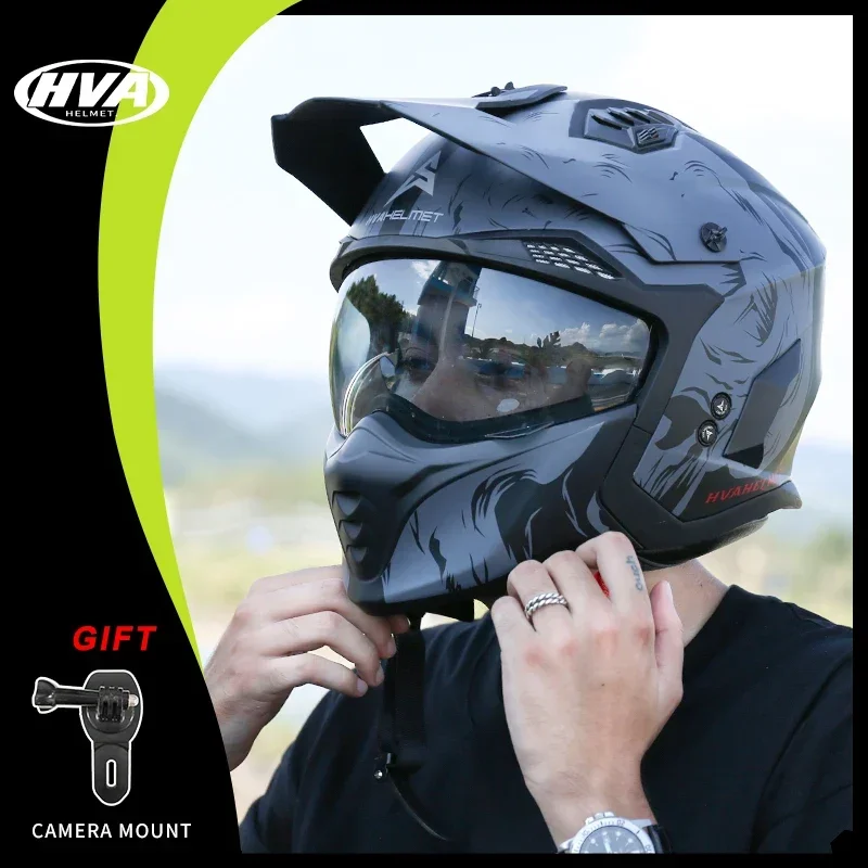 HVA Motorcycle Helmet Vintage Casque Moto Black Warrior Combination Helmet Full 