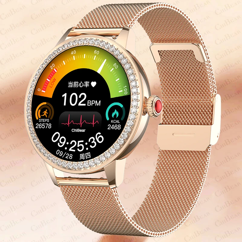 New Fitness Smart Watch Women Bluetooth Call Shinning Diamond Watch Heart Rate M