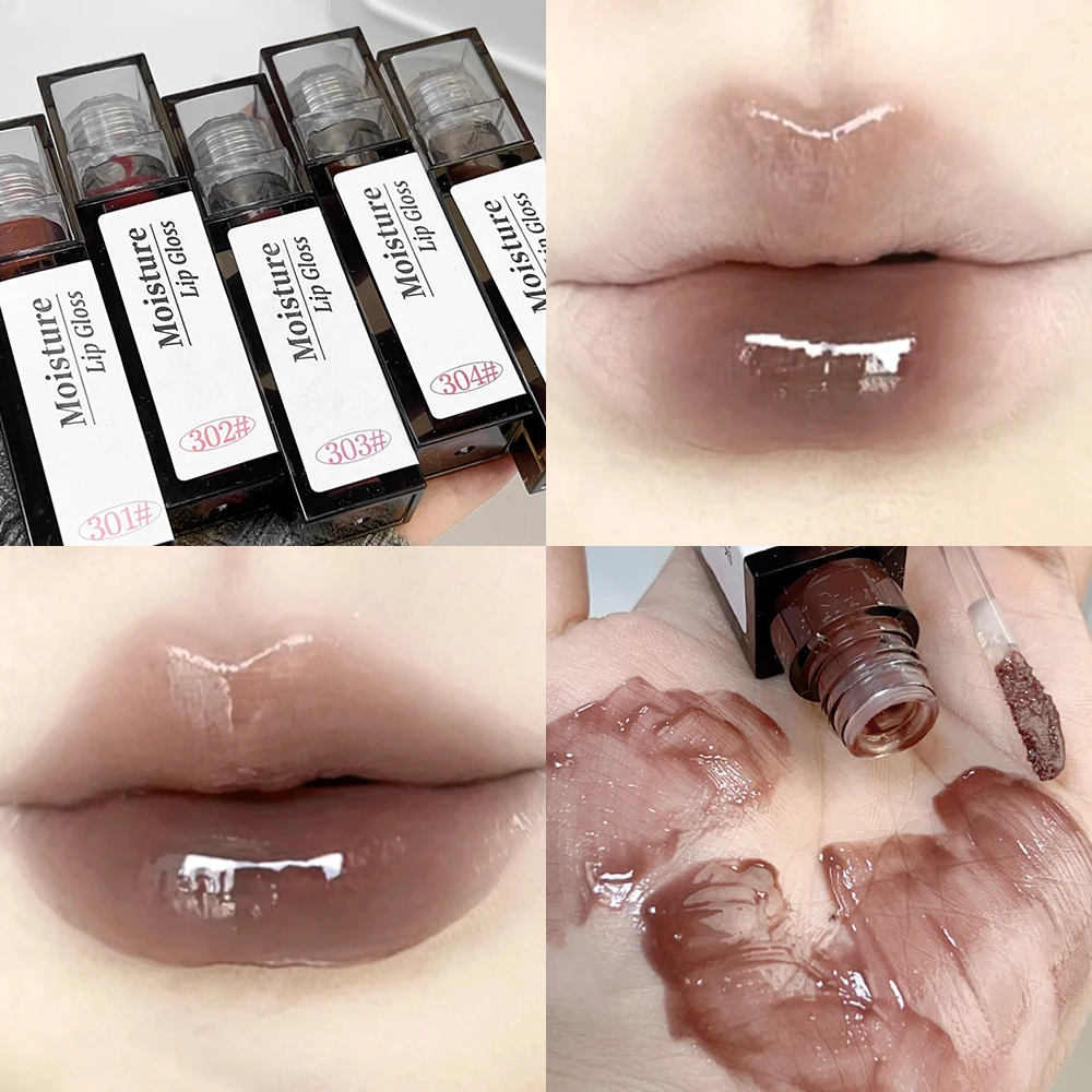 Nude Brown Mirror Lip Glaze Moisturizing Water Light Lasting Red Jelly Lipgloss 