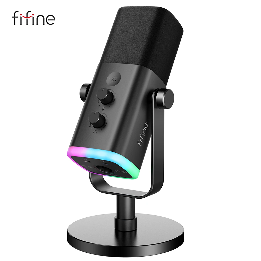 FIFINE USB/XLR Dynamic Microphone with Touch Mute Button,Headphone jack,I/O Cont