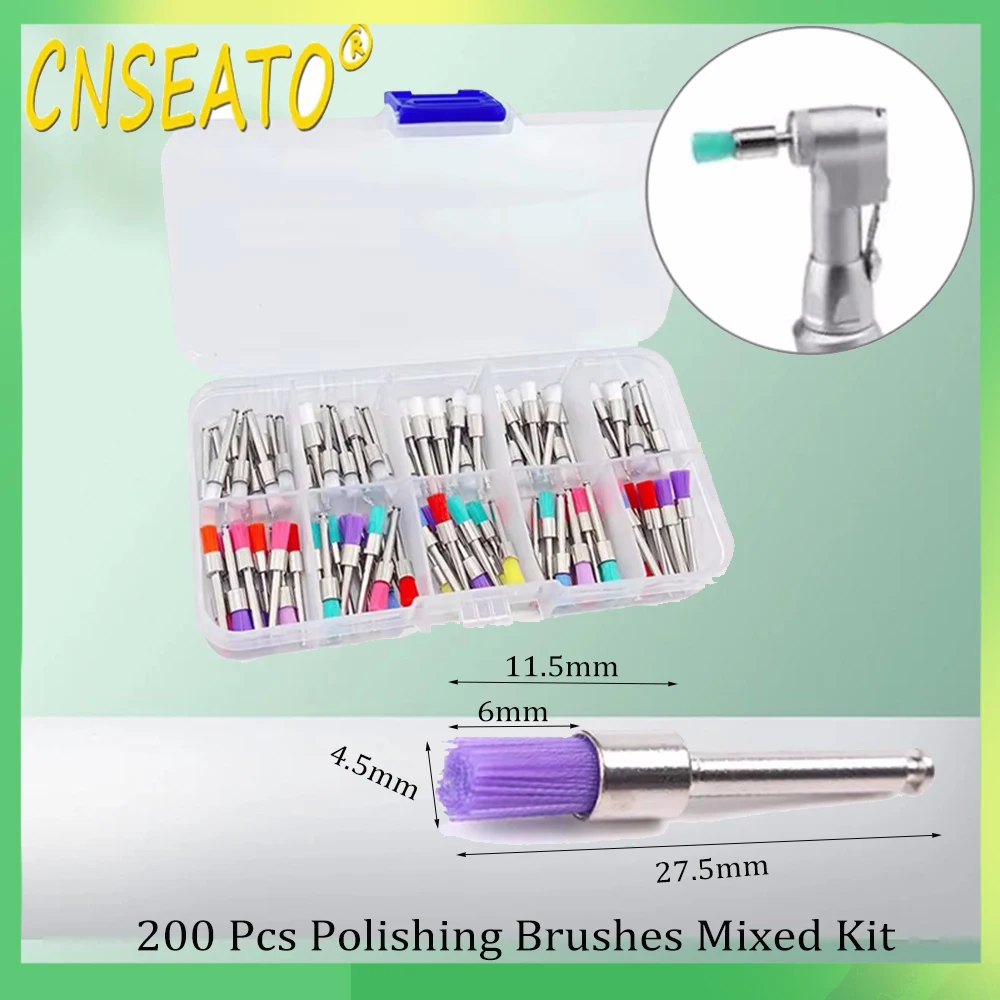 200 Pcs/Box Dental Polish Brush Colorful And White Nylon Flat Shape Shank Diamet
