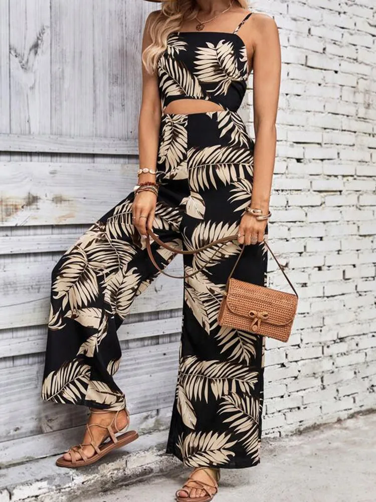 Elegant Long Jumpsuit Women Sexy Backless Wide Leg Jumpsuits Casual Sleeveless H
