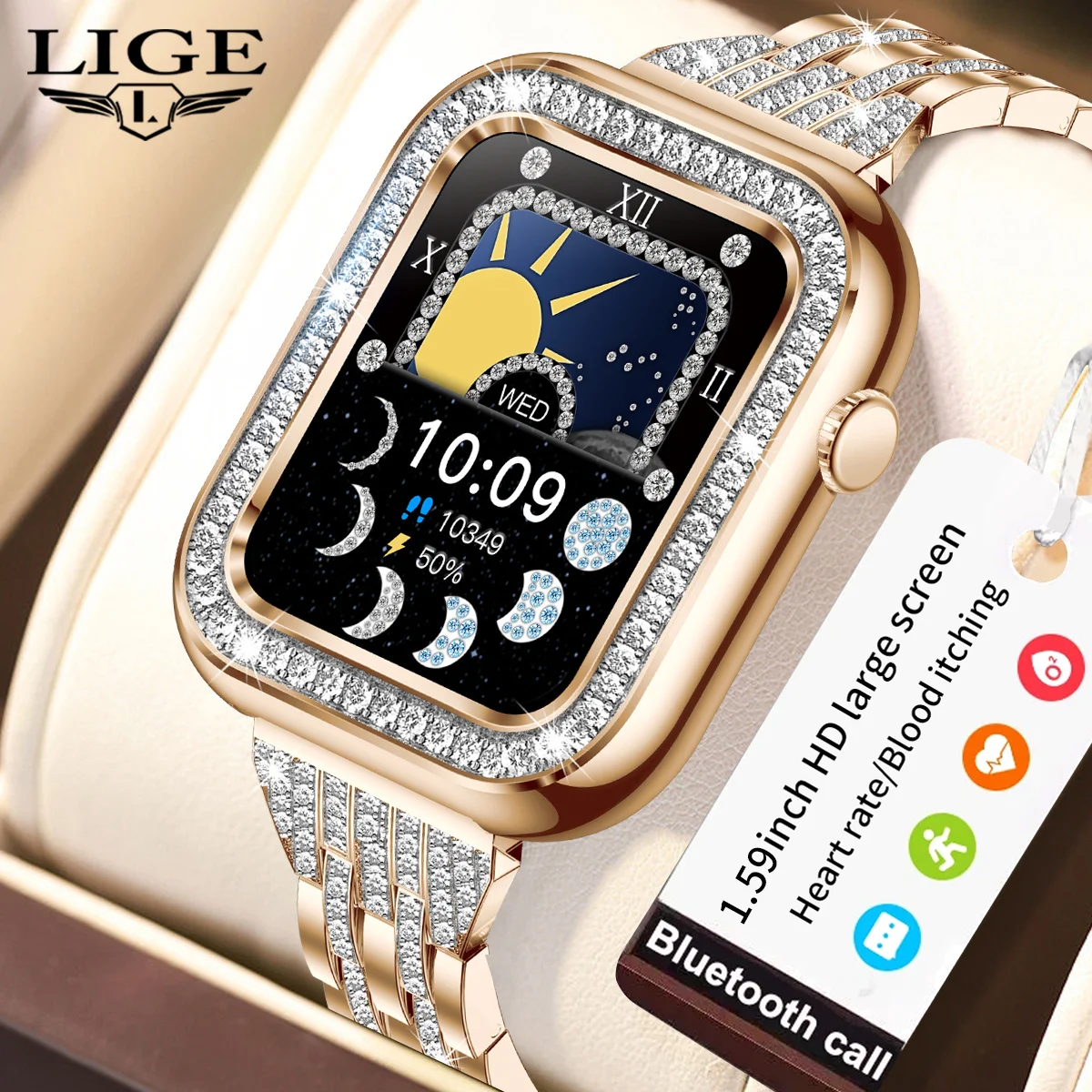 LIGE Women Smartwatch Bluetooth Call Waterproof Smart Watch Blood Pressure Oxyge