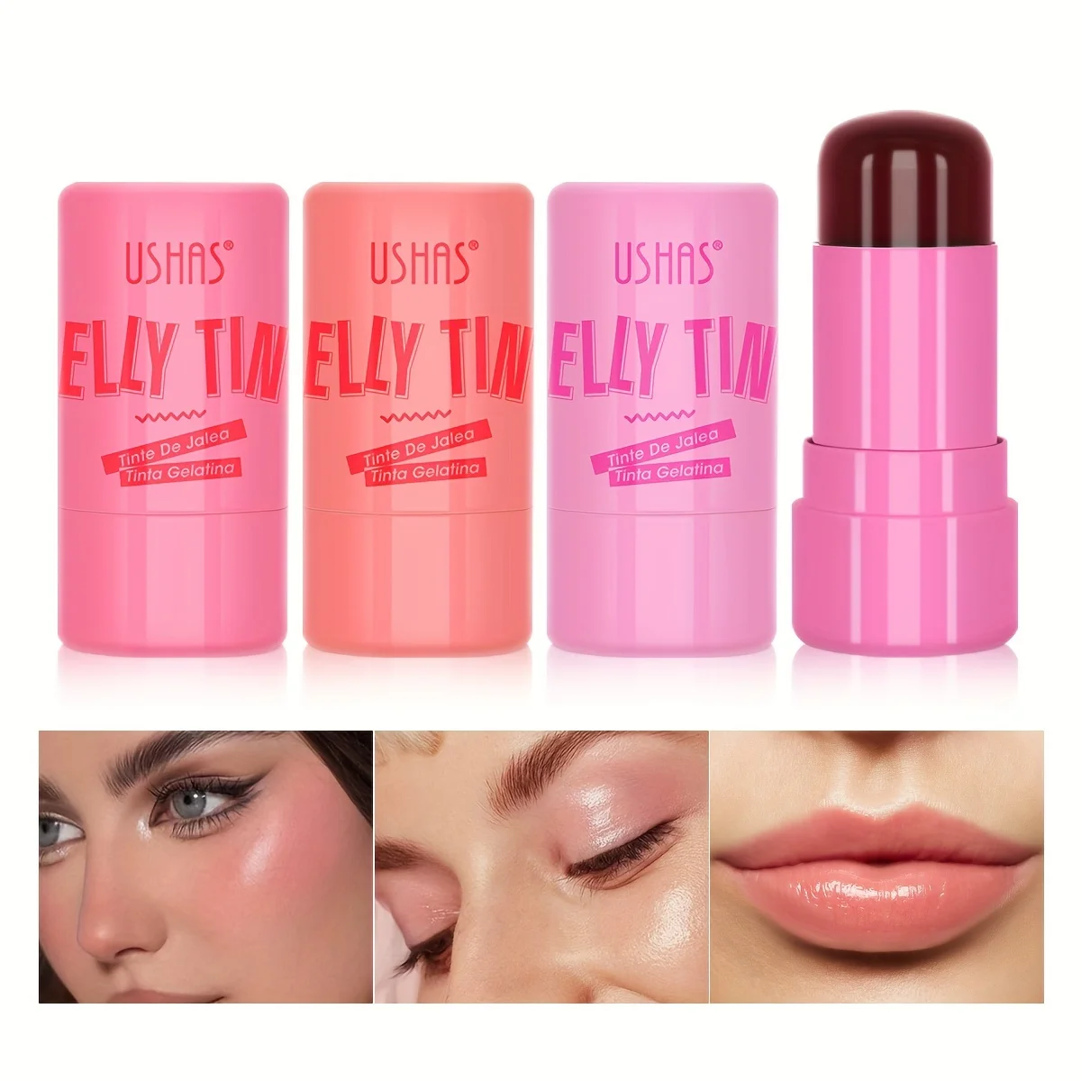 4 Colors Jelly Blush Stick Lip Balm Eyeshadow 3-in-1 Multi-Use Matte Blush Moist