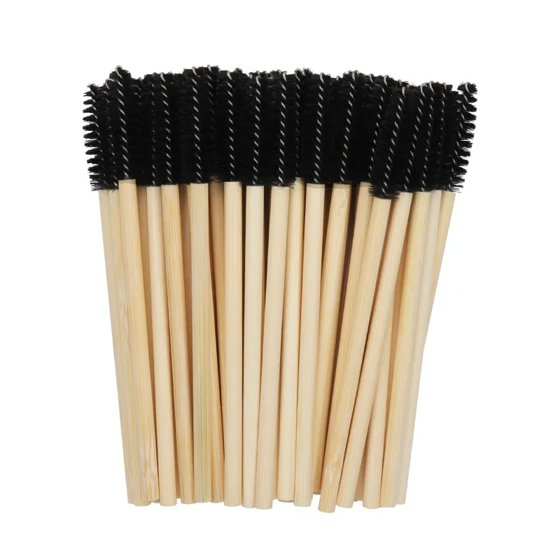 Practical 50pcs Bamboo Handle Disposable Silicone Eyelash Brushes Eyebrow Extens