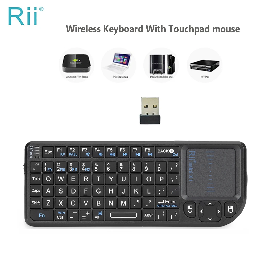 Rii X1 2.4GHz Mini Wireless Keyboard English/ES/FR Keyboards with TouchPad for A