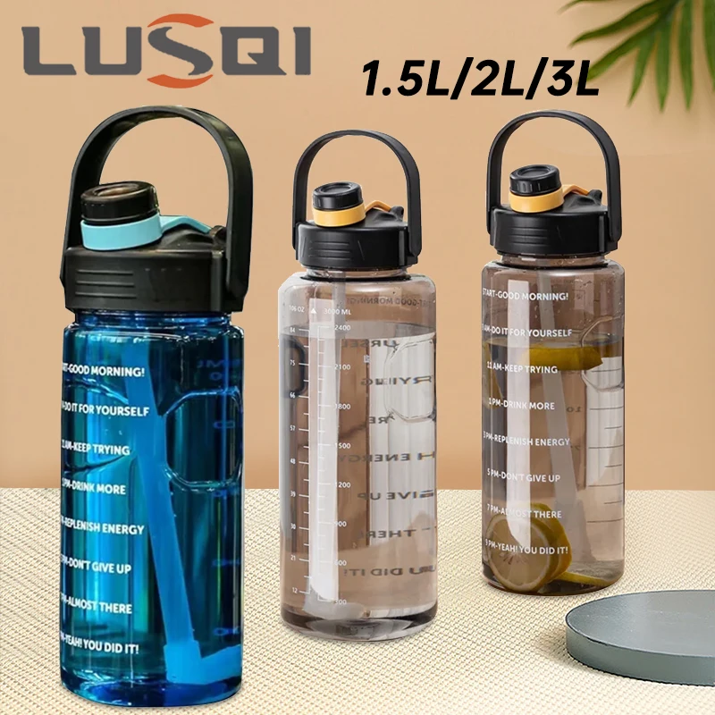LUSQI 1.5 L/2L/3L Bottled Large Capacity Sports Water Cup Leak-proof With Straw 