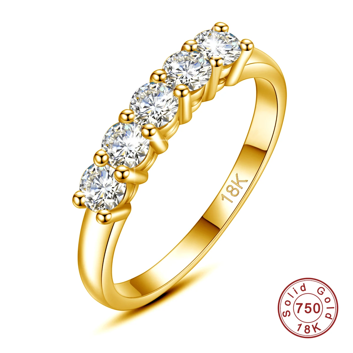 With Certficate Original Solid 18K Gold Moissanite Ring For Women 5 Stone AU 750