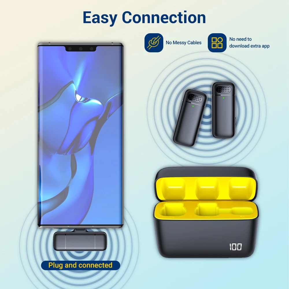 Lavalier Microphone with charging case 2.4G Wireless Stereo Microphone for Live 