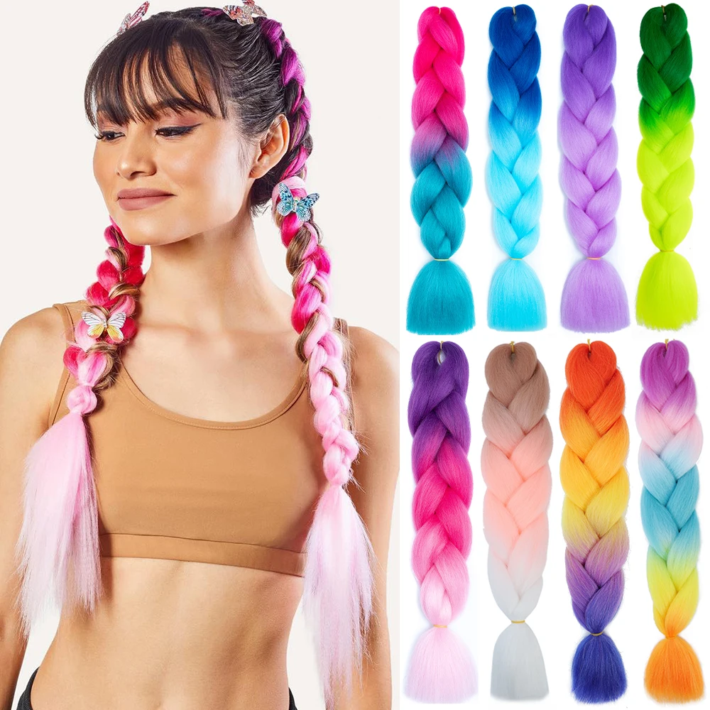 24" Synthetic Yaki Braids Hair kanekalon Ombre Braiding Hair Jumbo Braid Hair Ex