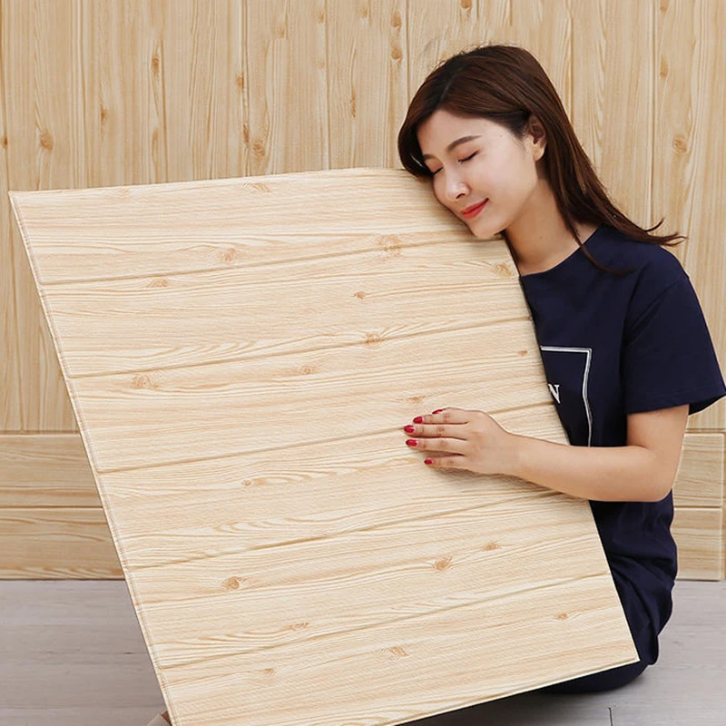 35*35cm 10Pcs 3D Wood Grain Wall Sticker Self Adhesive Waterproof Living Room Ki