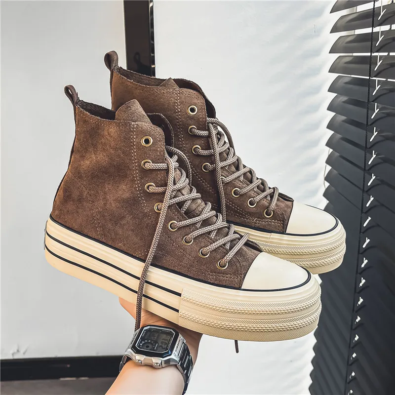 Hot sale Brown Men's Canvas Shoes Fashion Espadrilles Man High top Sneakers Plat