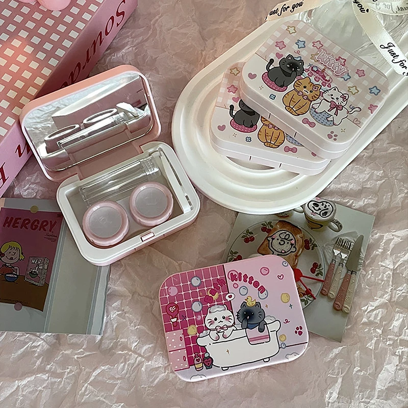 Cute Cartoon Contact Lens Box Portable Contact Lens Case For Girls Beauty Pupil