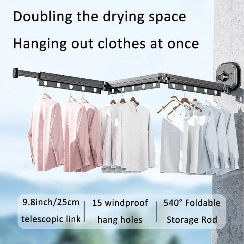 1 Pc No Punching Wall Mounted Clothes Hanger Retractable Wall Mounted Laundry Dr
