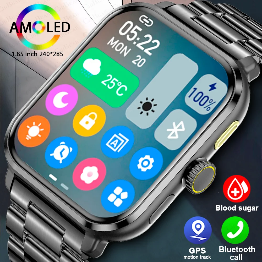 2024 New For Huawei Xiaomi AMOLED Smart Watch Men Blood Sugar Bluetooth Call GPS