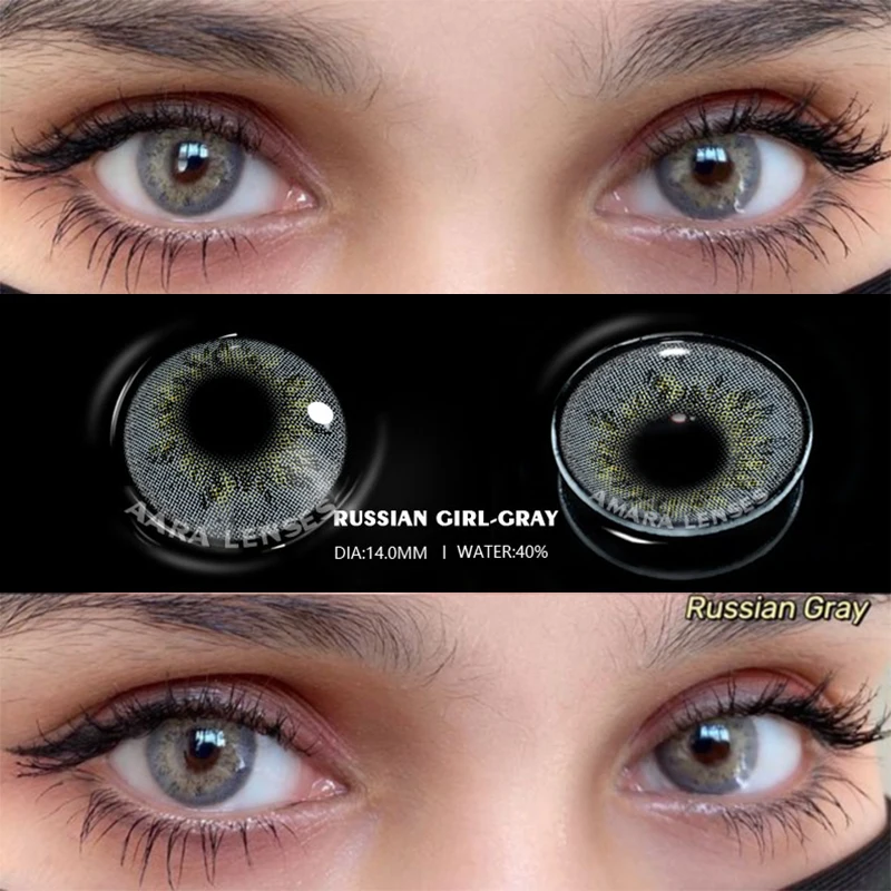 AMARA 2pcs Colored Contact Lenses Natural Look Brown Eye Lenses Gray Contact Blu