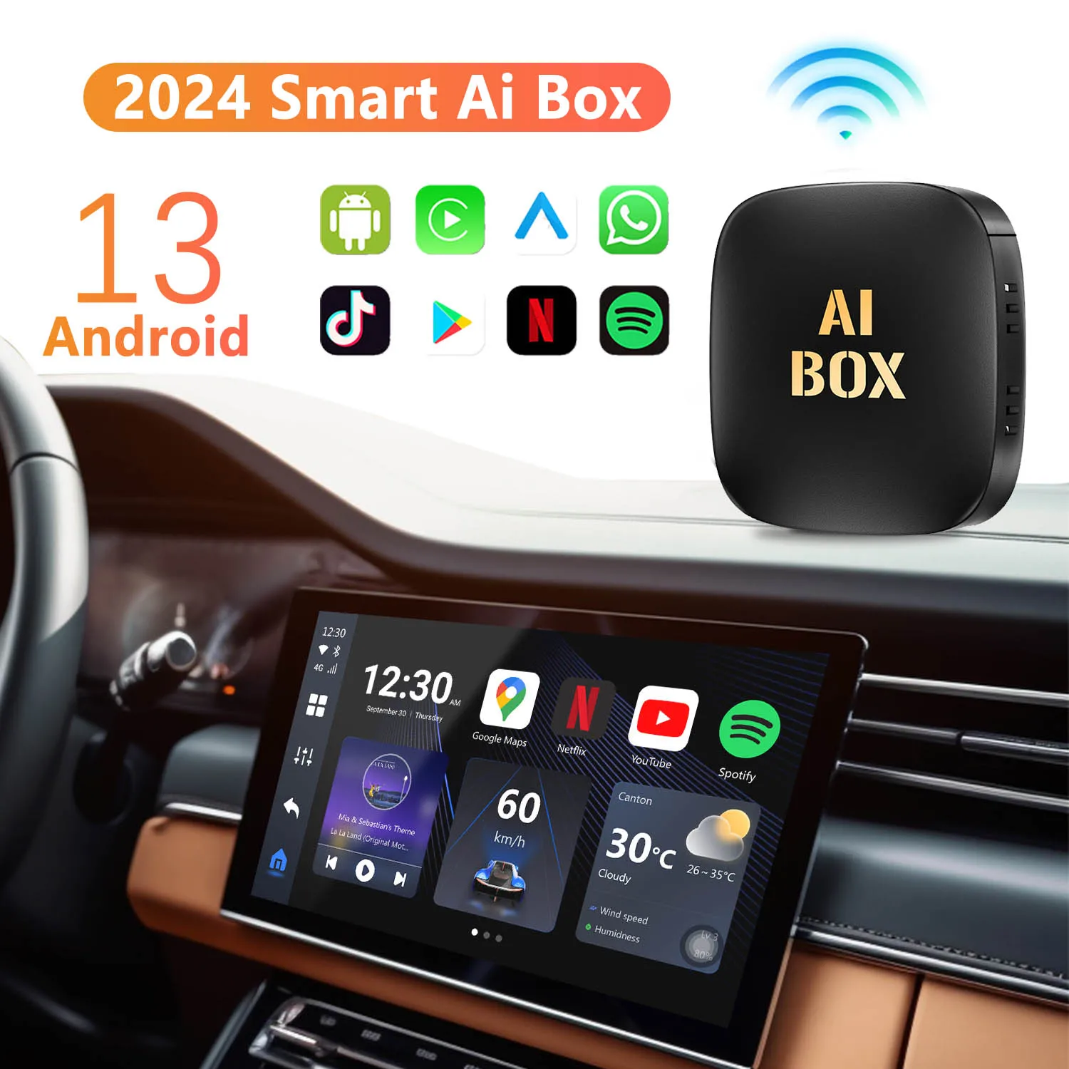 2024 New Smart CarPlay AI Box Android 13.0 Wired To Wireless Android Auto CarPla