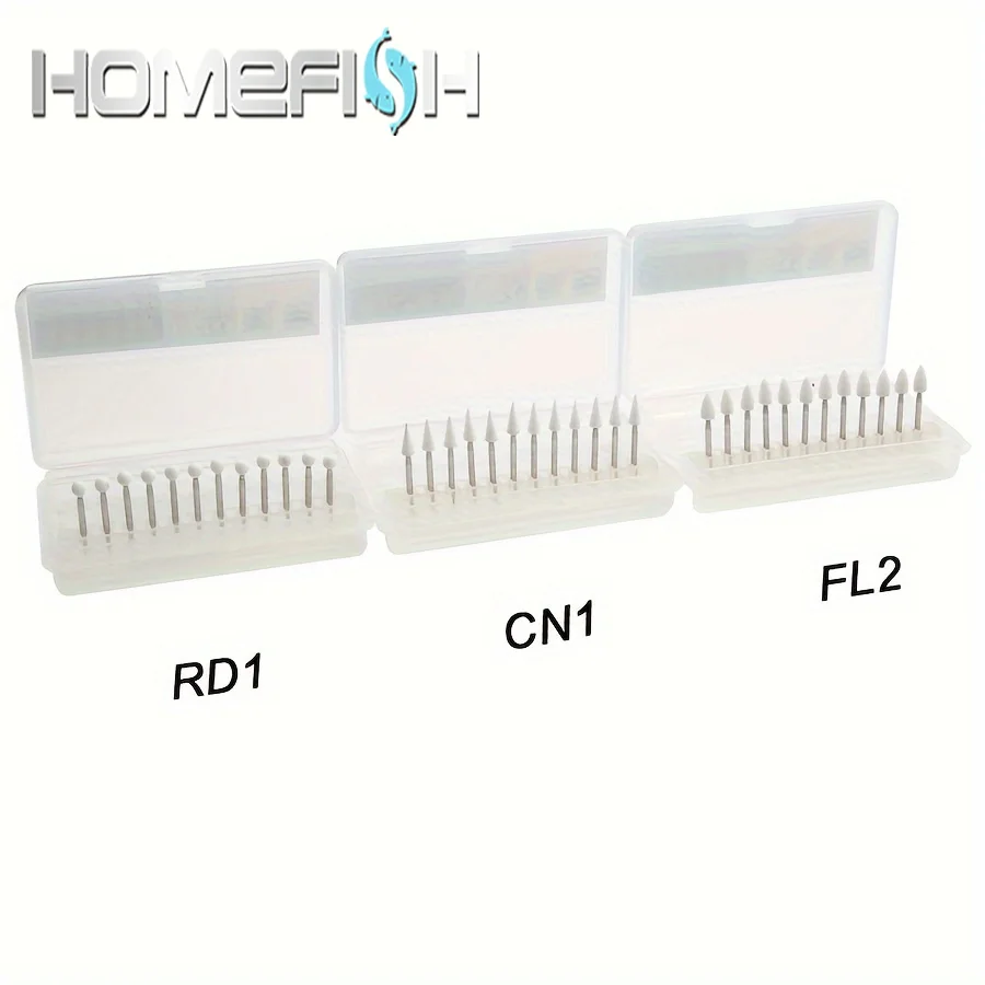 HomeFish 12Pcs/Box Dental Flame Cone Round White Stone Polishers FG Burs For Pol