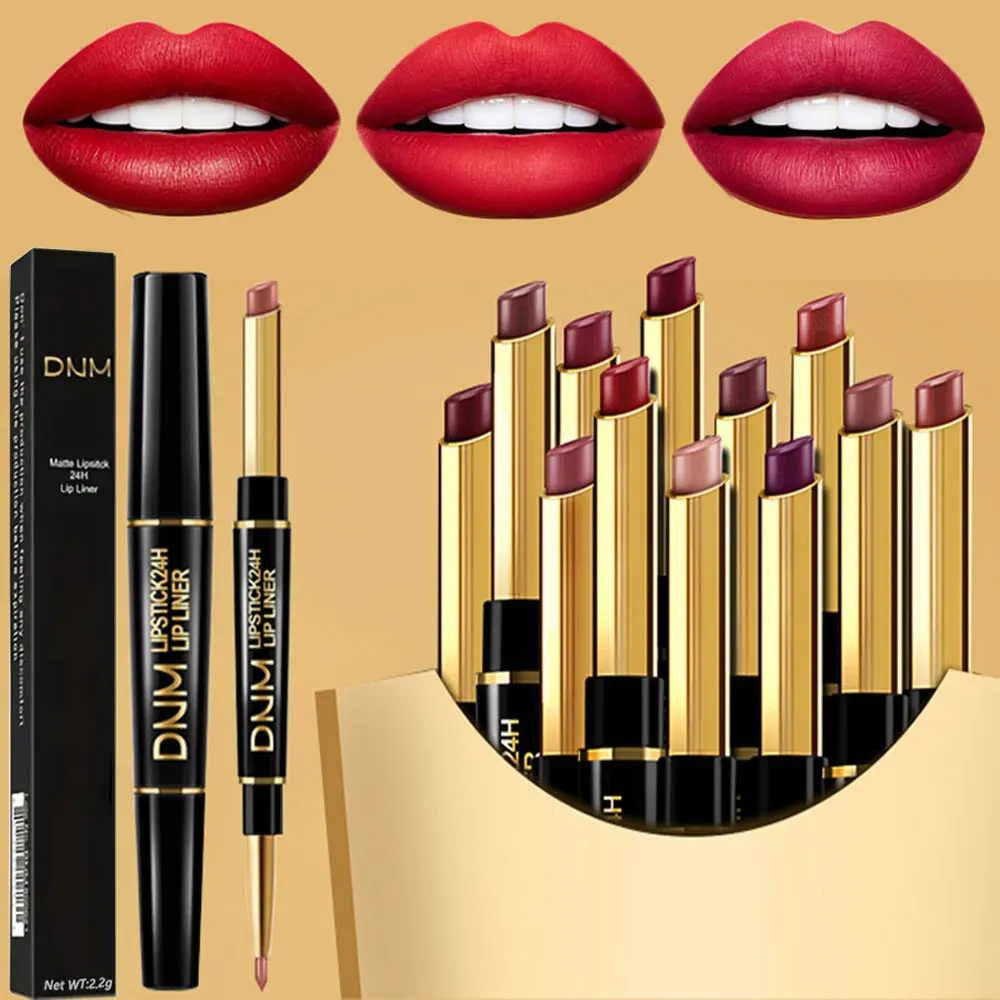 Double-ended Non-stick Cup Long Lasting Lipstick Lip Liner High Pigmented Waterp