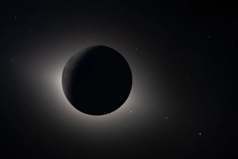 Pomrčina Sunca snimljena tijekom misije Artemis II - Mjesec zaklanja Sunce, oko diska sjaji F-korona