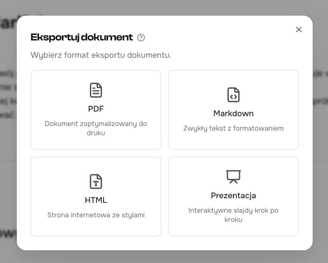Cztery formaty eksportu do wyboru