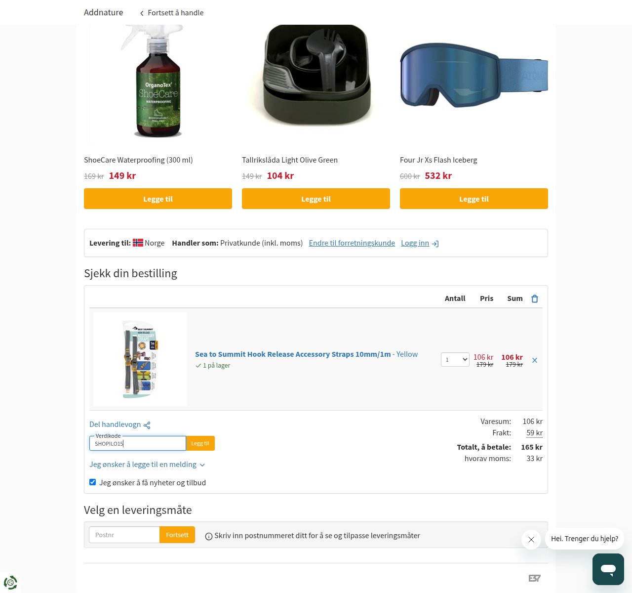 Where to enter the discount code on the Addnature website