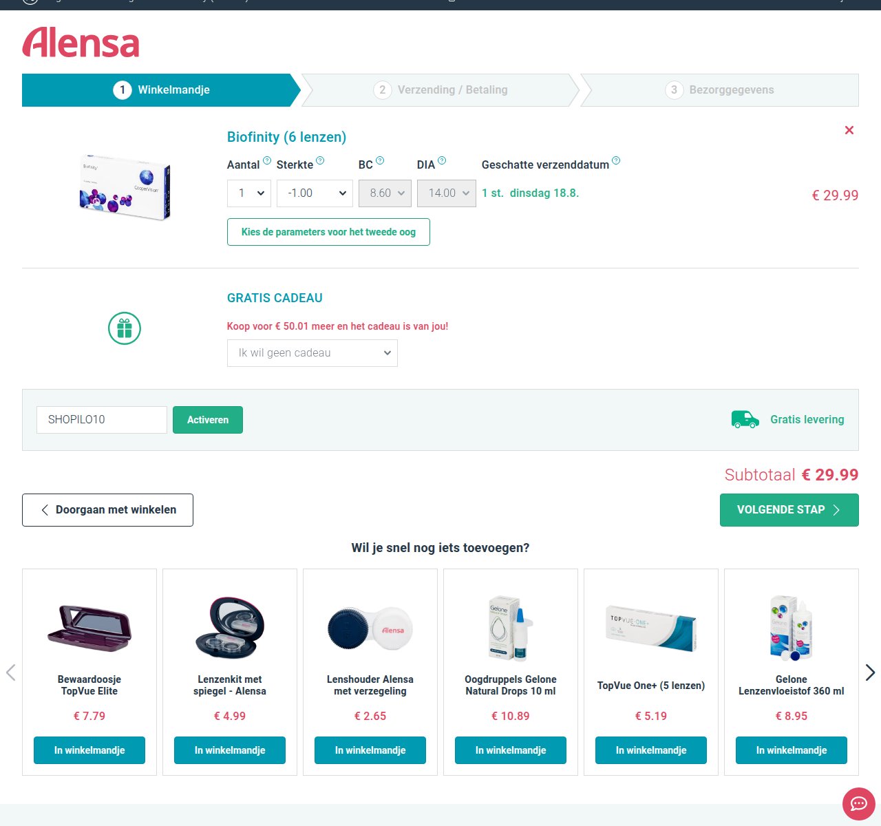 Waar je de kortingscode invoert op de Alensa-website
