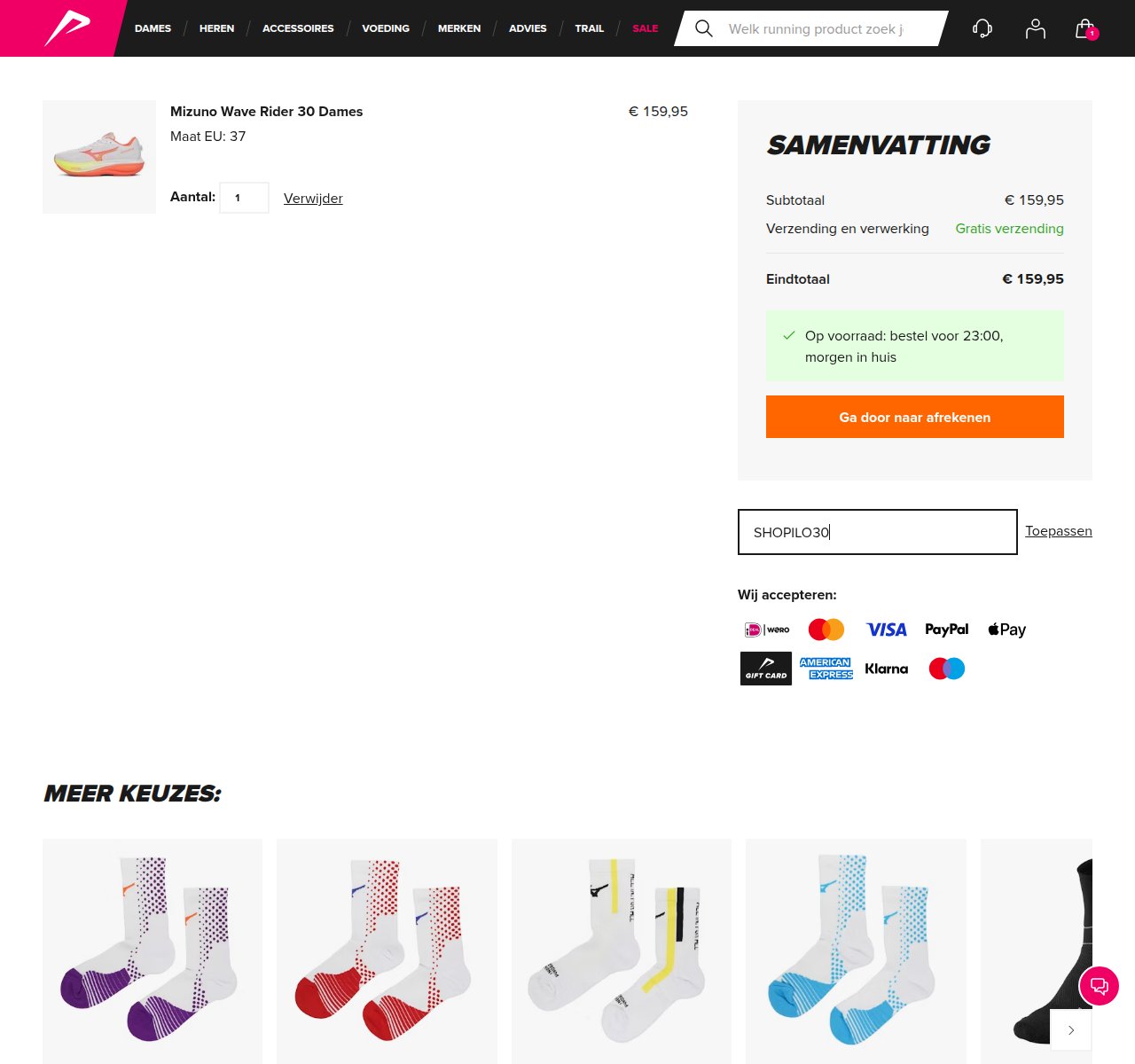 Waar je de kortingscode invoert op de All4running-website