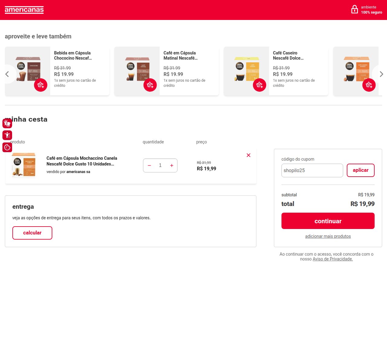 Onde inserir o código de desconto no site da Americanas
