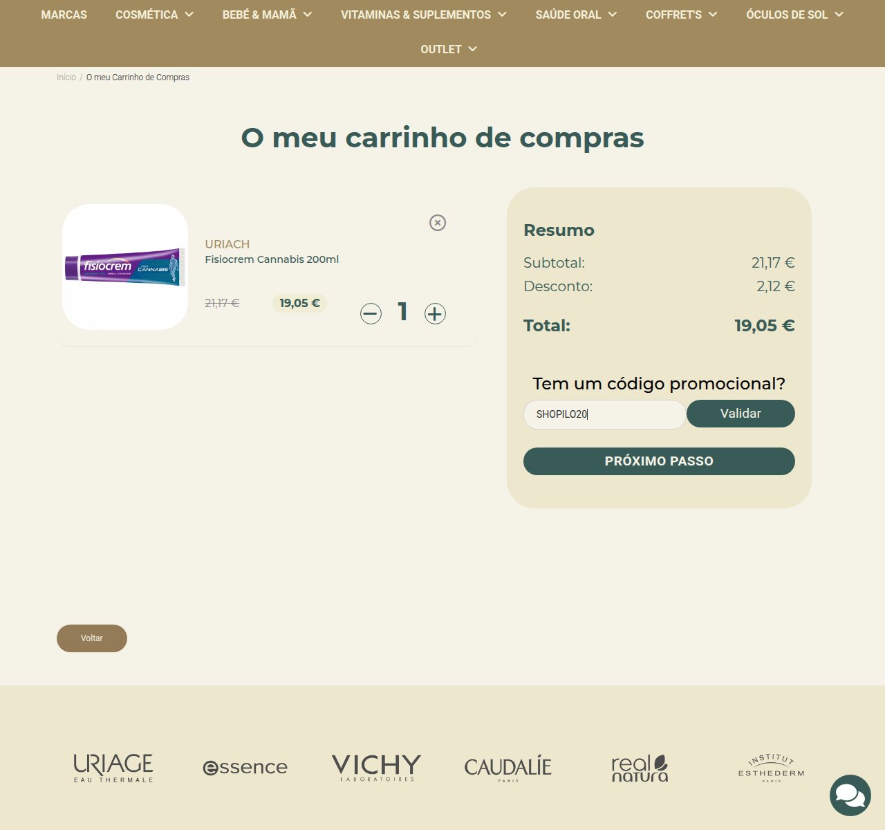 Onde inserir o código de desconto no site da Aminhafarmacia.pt