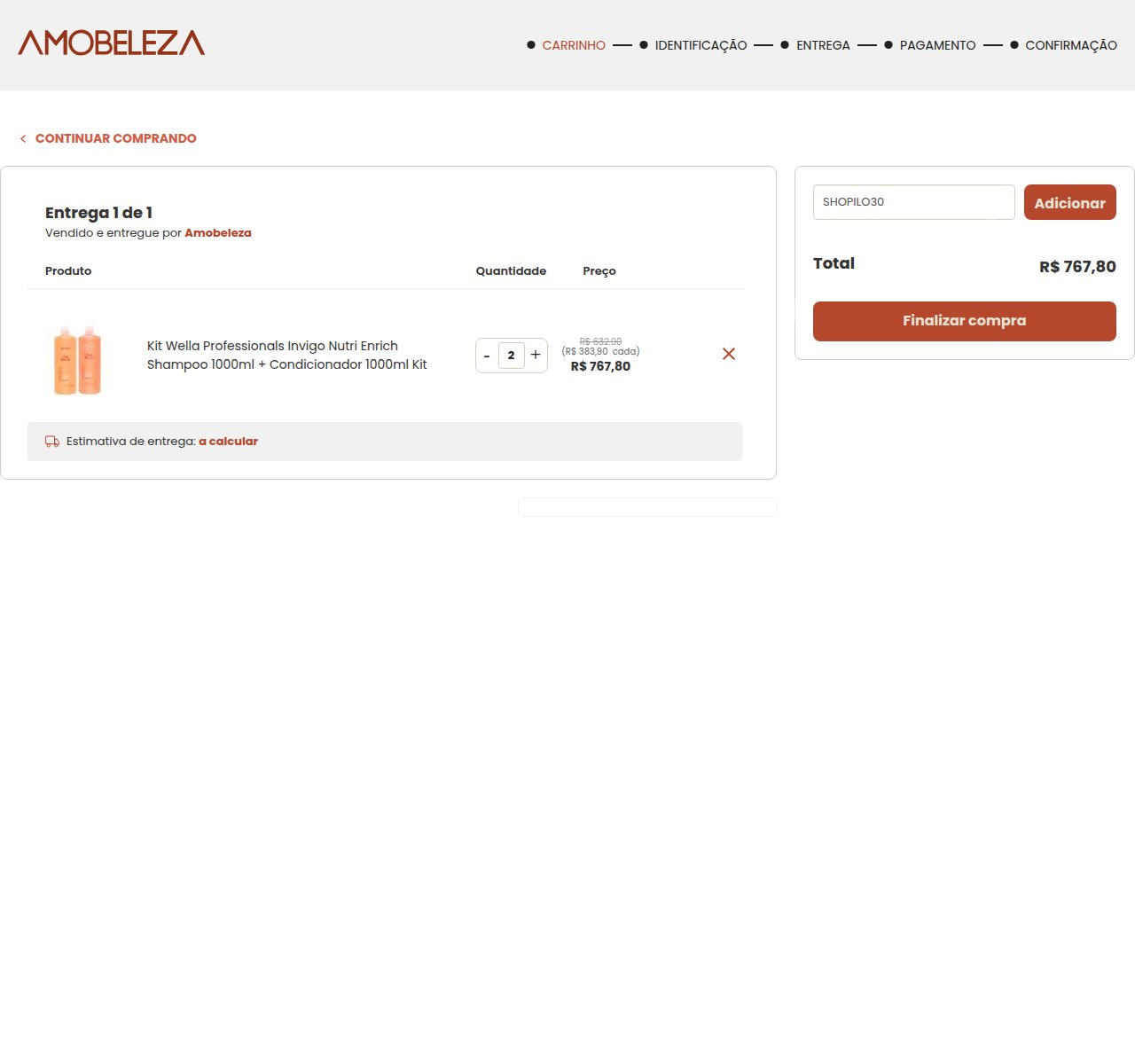 Onde inserir o código de desconto no site da Amobeleza