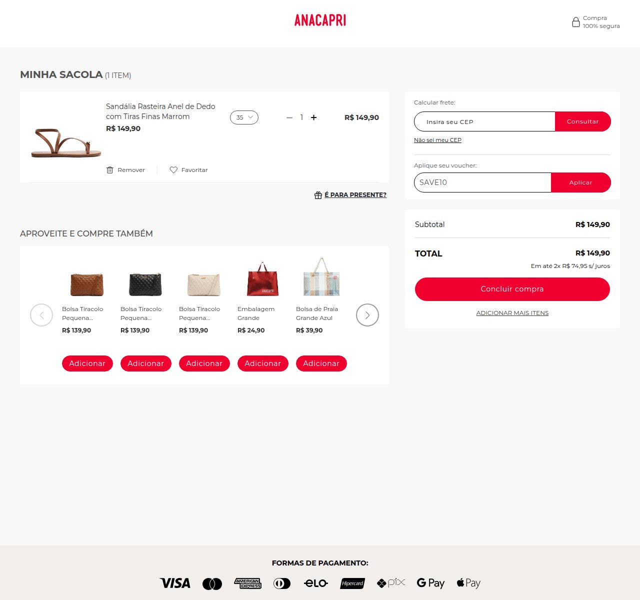 Onde inserir o código de desconto no site da Anacapri