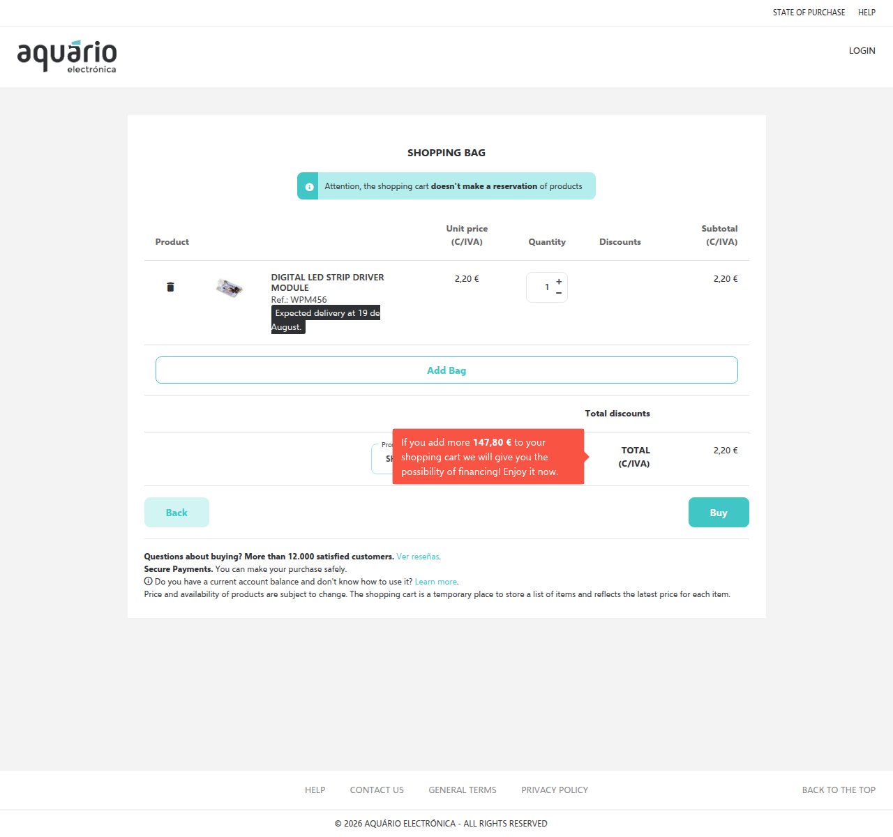 Onde inserir o código de desconto no site da Aquário Electrónica