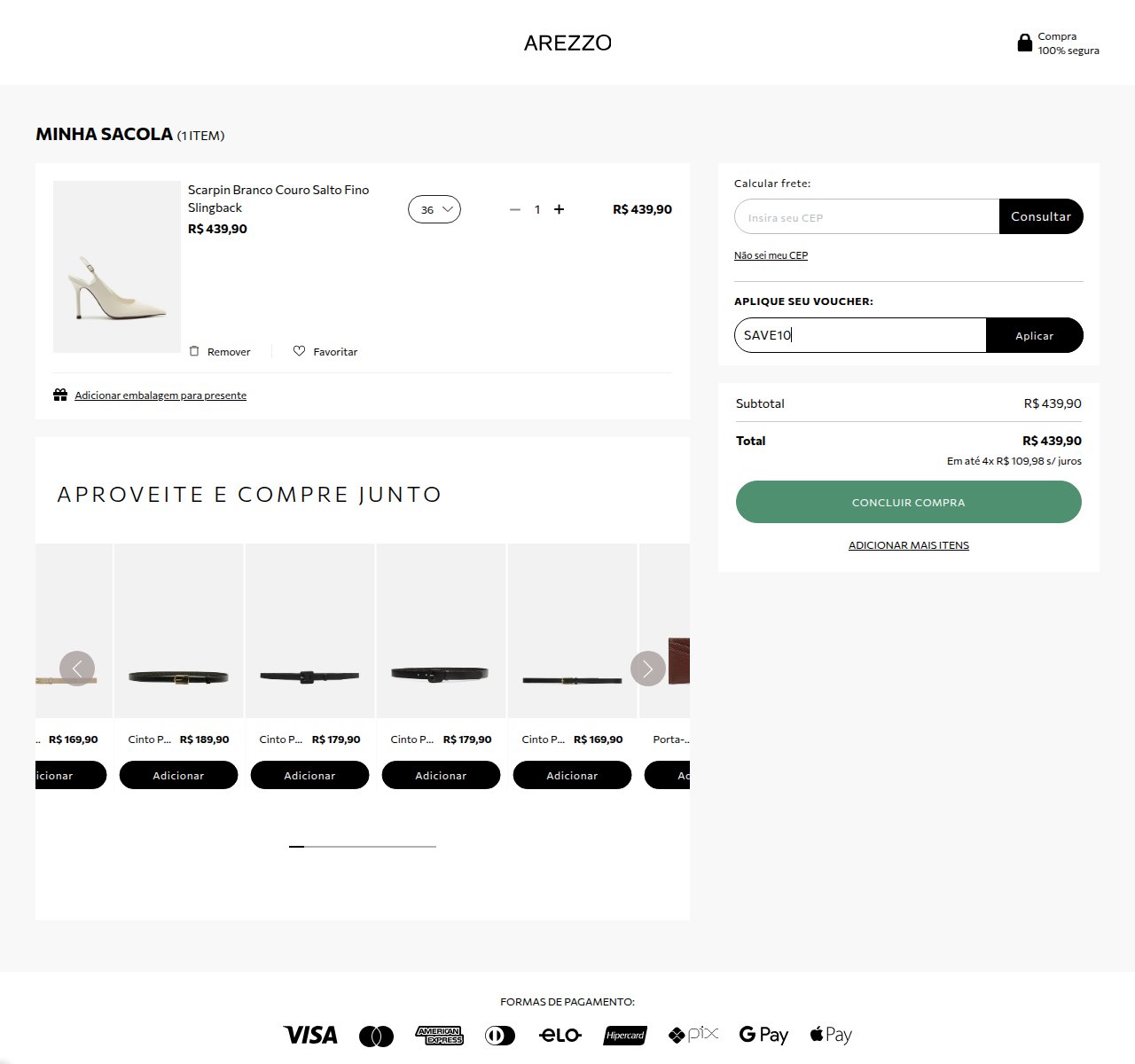 Onde inserir o código de desconto no site da Arezzo