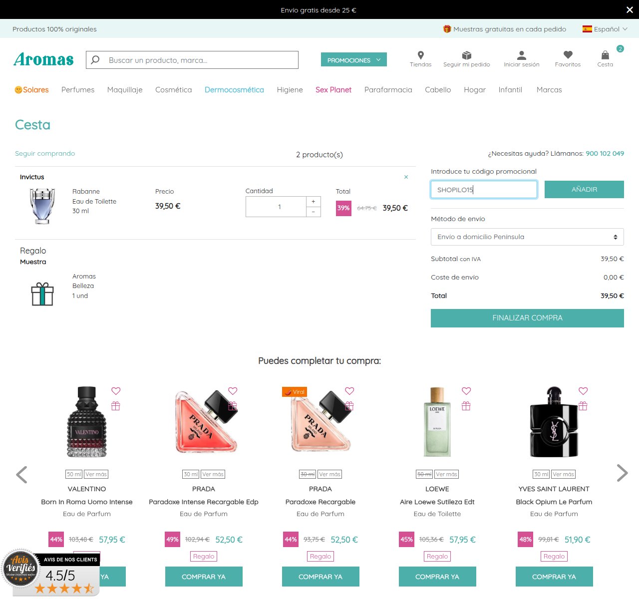 Onde inserir o código de desconto no site da Aromas