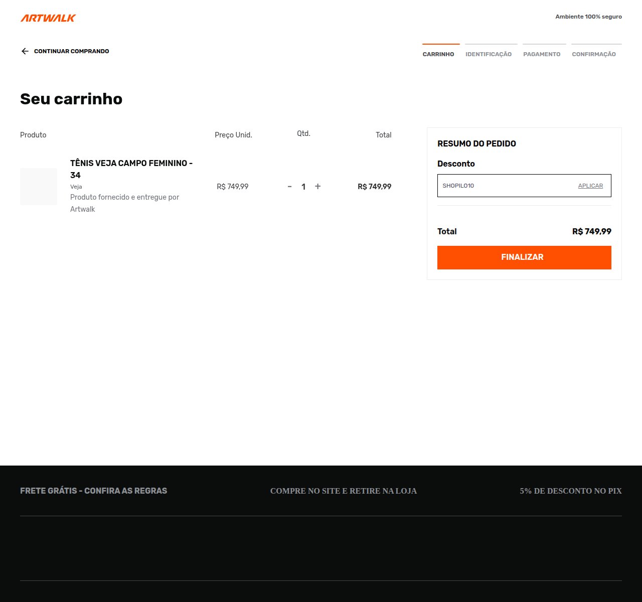 Onde inserir o código de desconto no site da Artwalk