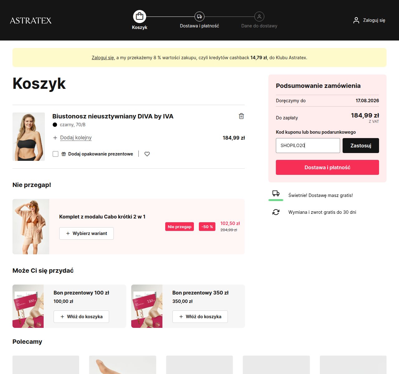 Gdzie wpisać kod rabatowy na stronie Astratex