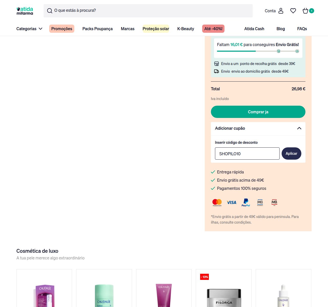 Onde inserir o código de desconto no site da Atida