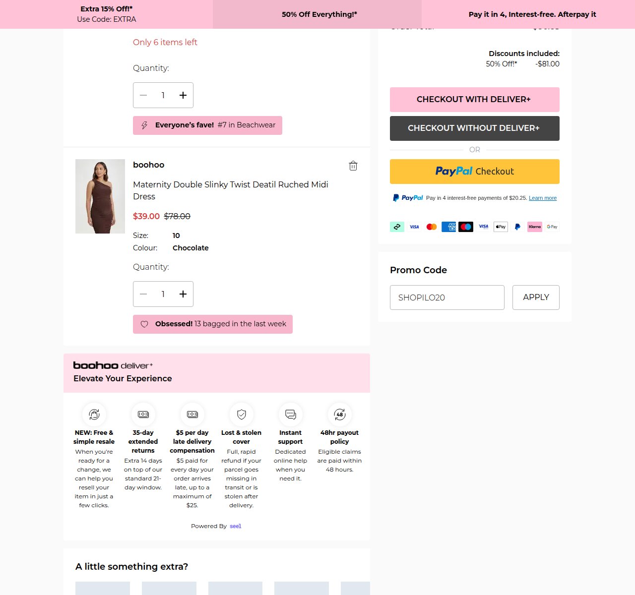 Where to enter the discount code on the Boohoo website