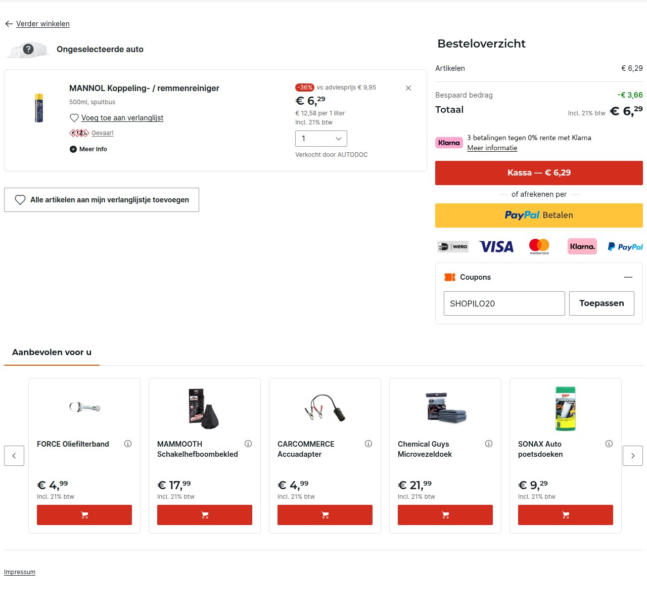 Waar je de kortingscode invoert op de AUTODOC-website