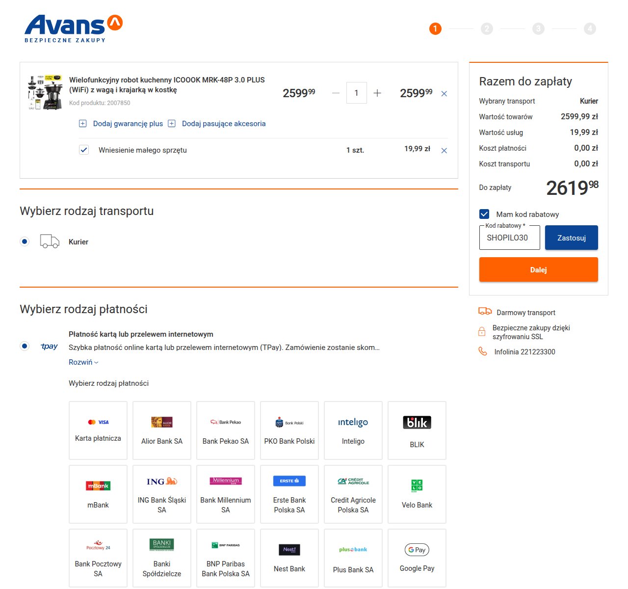 Gdzie wpisać kod rabatowy na stronie Avans