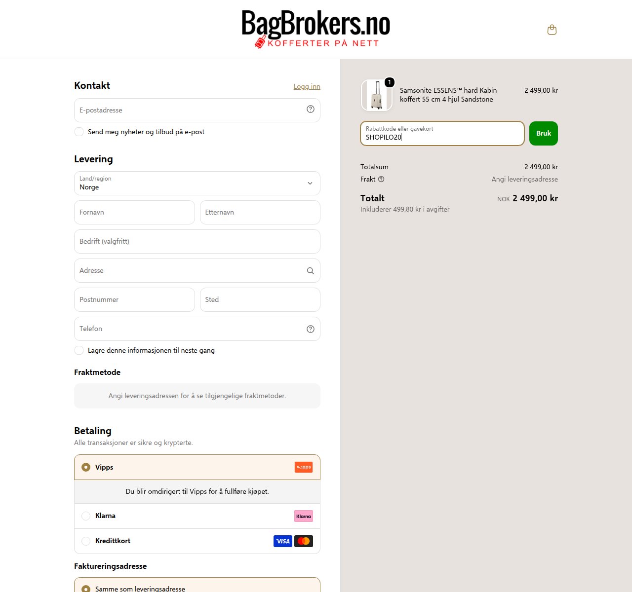 Where to enter the discount code on the BagBrokers website