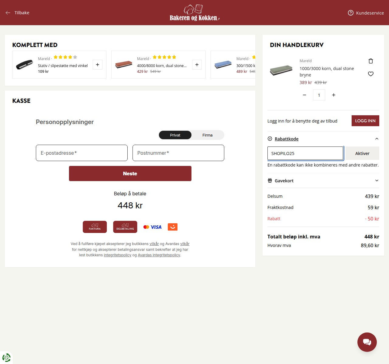 Where to enter the discount code on the Bakeren og Kokken website