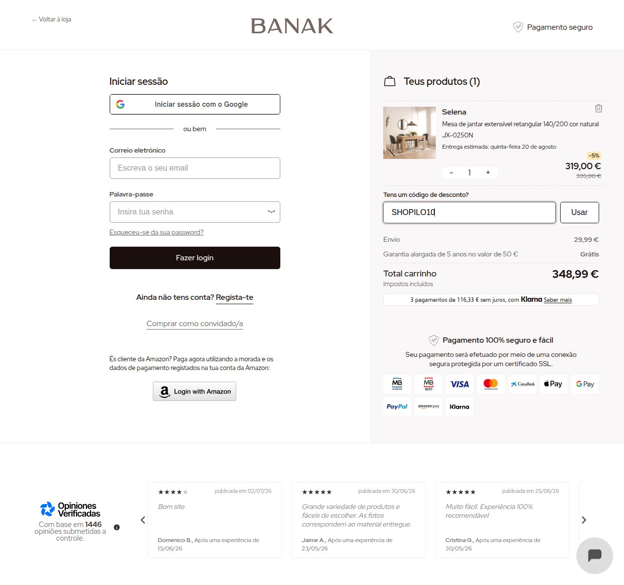 Onde inserir o código de desconto no site da Banak