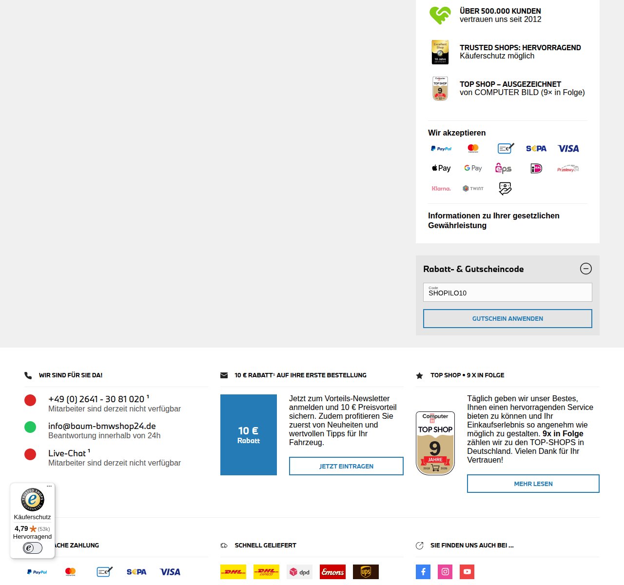Wo man den Rabattcode auf der Baum BMWshop24-Website eingibt