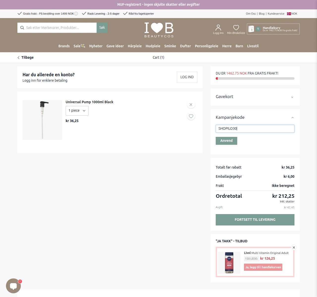 Where to enter the discount code on the Beautycos website